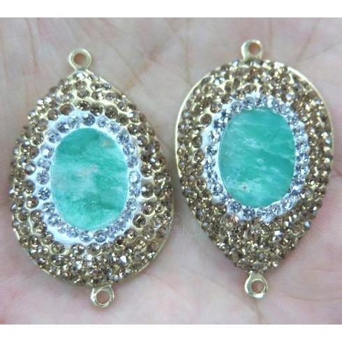 Australian Chrysoprase connector with rhinestone, teardrop, gold plated