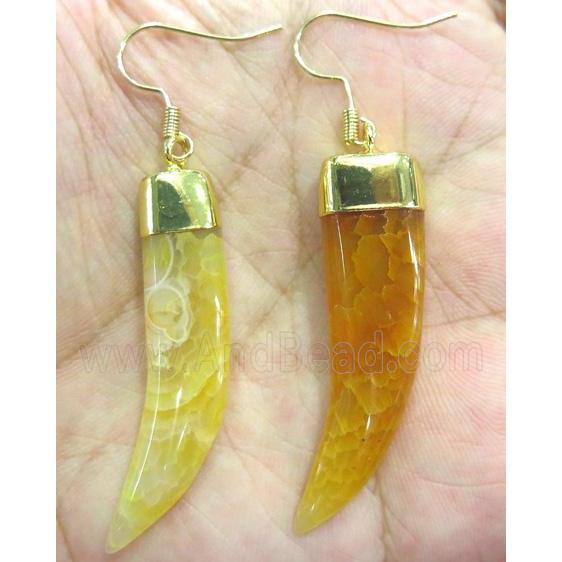 yellow agate horn earring, gold plated