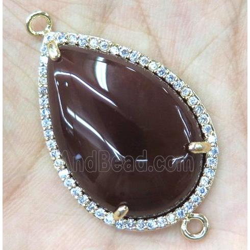 red agate connector with rhinestone, teardrop