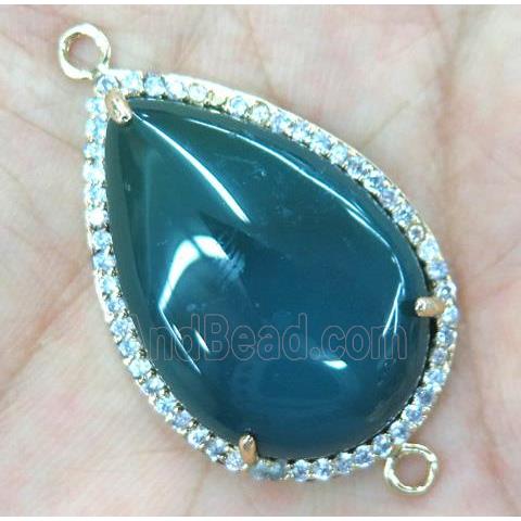 green agate connector with rhinestone, teardrop