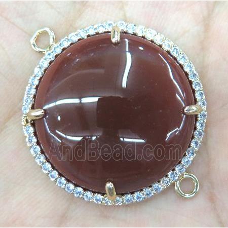red agate connector with rhinestone, round