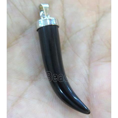 black agate horn pendant