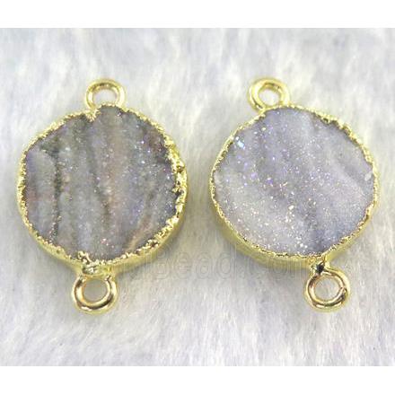 sunAgate druzy connector, flat-round, gold plated