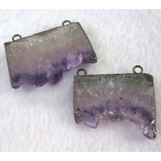 amethyst druzy slice pendant, freeform, black plated