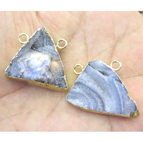 Agate Druzy triangle pendant with 2holes, gold plated