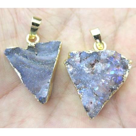 Agate Druzy triangle pendant, gold plated
