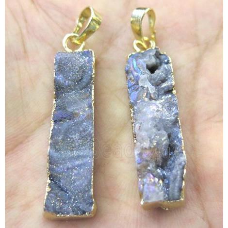 Druzy SunAgate pendant, rectangle, gold plated