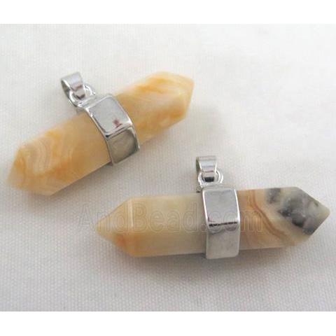 Yellow Crazy Agate bullet pendant, platinum plated