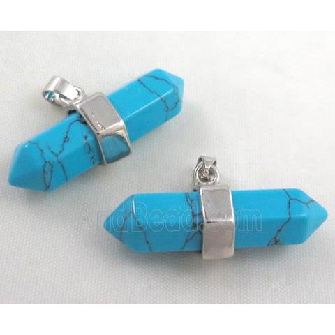 blue turquoise bullet pendant, platinum plated