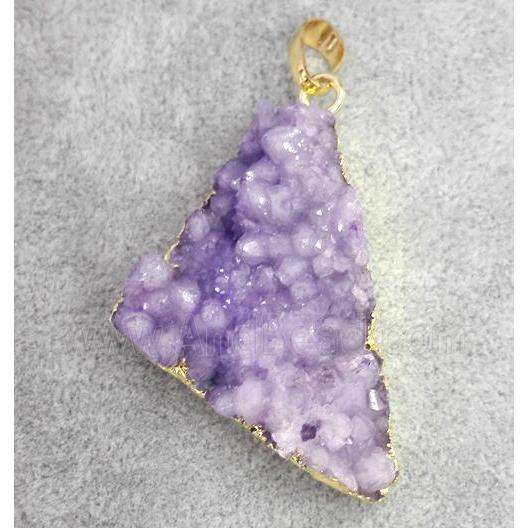 druzy quartz pendant, gold plated