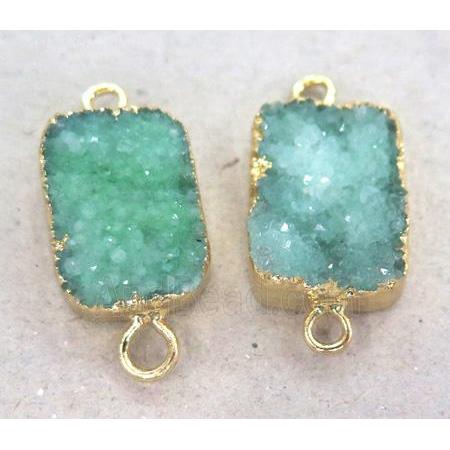 druzy quartz connector, rectangle, gold plated