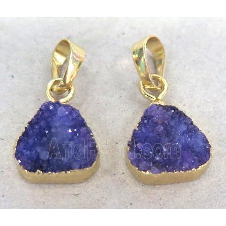 druzy quartz pendant, gold plated