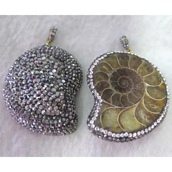 ammonite fossil pendant with rhinestone