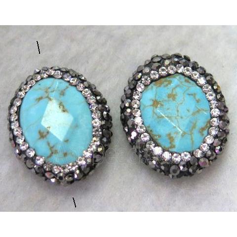 turquoise bead paved rhinestone, faceted oval
