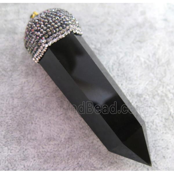 black Obsidian bullet pendant paved rhinestone, tower