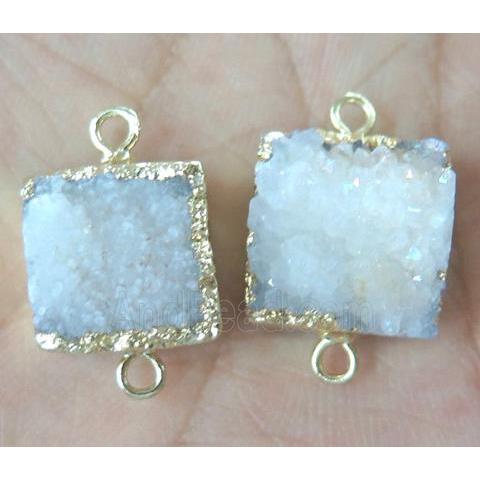 druzy quartz connector, white AB color, gold plated