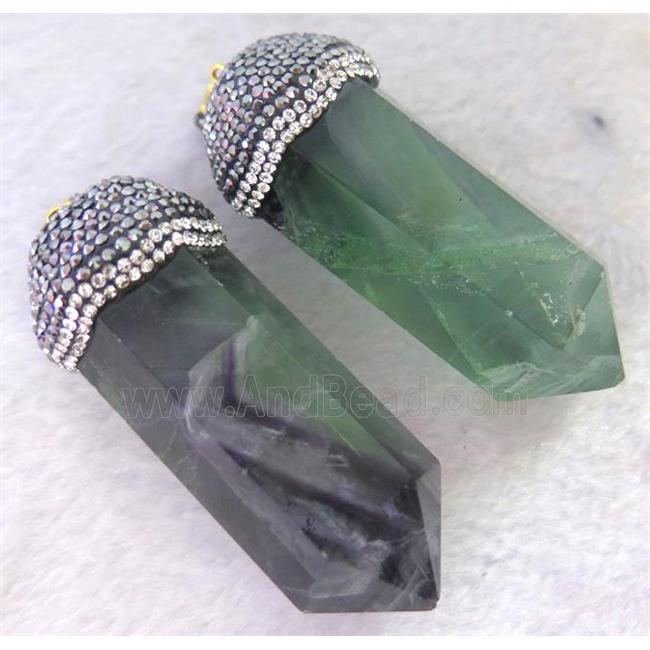 Fluorite bullet pendant paved rhinestone