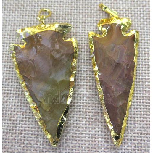 hammered Rock Agate arrowhead pendant, gold plated