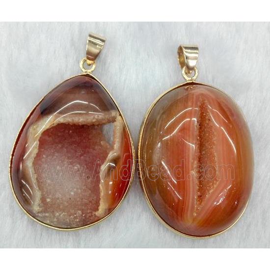orange druzy agate pendant, freeform, mix shape