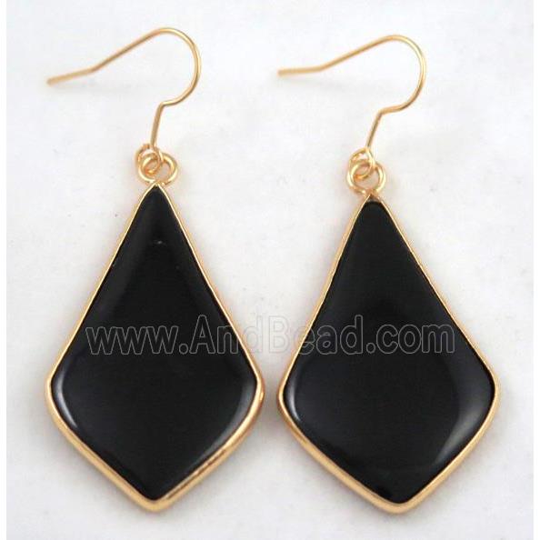 black agate earring, gold plated