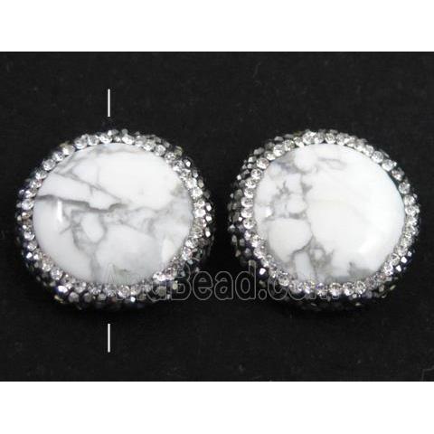 white turquoise bead paved rhinestone, flat-round