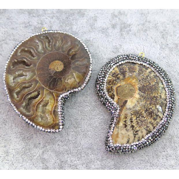 Ammonite Fossil pendant paved rhinestone