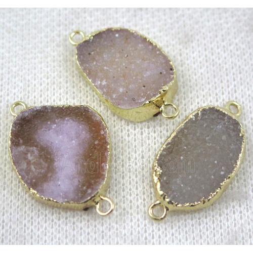 druzy agate connector, natural color, freeform, gold plated