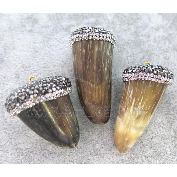 cattle horn pendant paved rhinestone