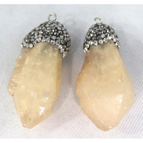 quartz pendant paved rhinestone, stick, yellow