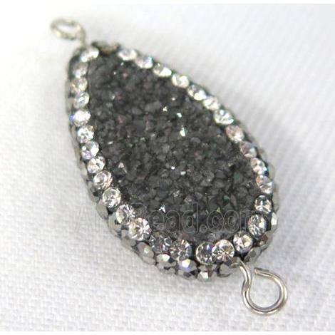 black Druzy Quartz connector paved rhinestone, teardrop