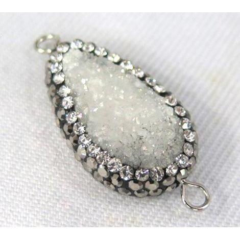 white Druzy Quartz connector paved rhinestone, teardrop