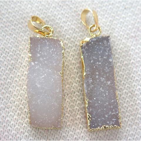 druzy agate pendant, rectangle, gold plated
