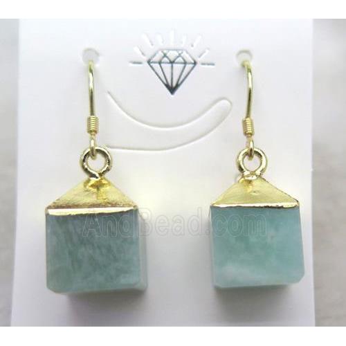 Amazonite stone cube earring, gold plated