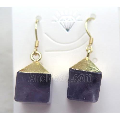 amethyst cube earring, gold plated