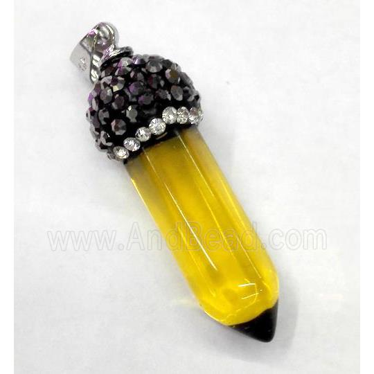 citrine bullet pendant paved rhinestone, synthetic, yellow