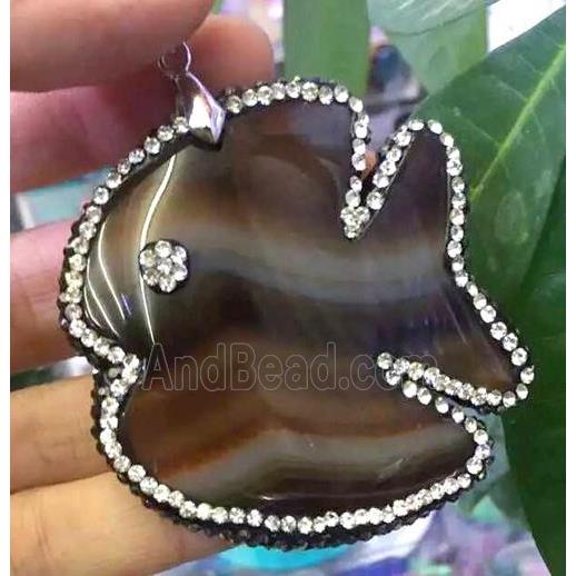 Agate slice pendant paved rhinestone
