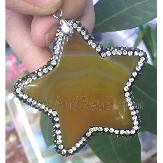 Agate slice pendant paved rhinestone