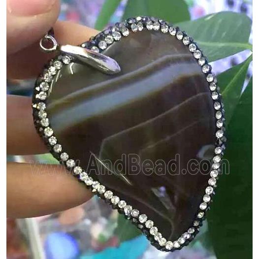 Agate slice pendant paved rhinestone