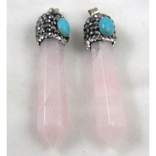 rose quartz pendant paved rhinestone, stick