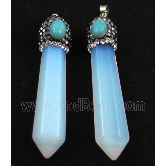 opalite stone pendant paved rhinestone, stick