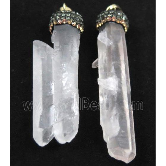 clear quartz pendant paved rhinestone, stick