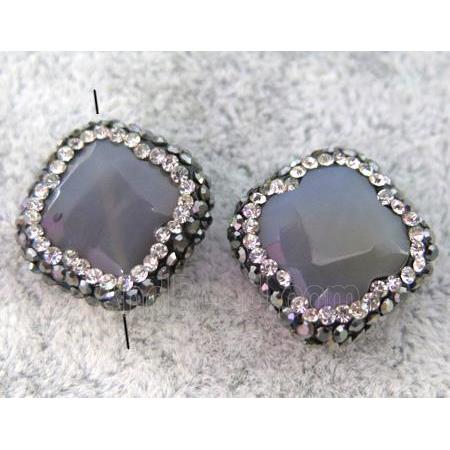 gray agate four-leaf clover beads paved rhinestone