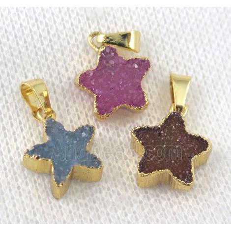 agate druzy star pendant, mix color, gold plated