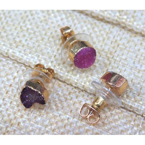 mix Druzy Agate earring studs, copper, gold plated
