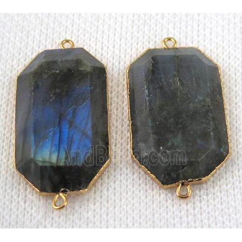 Labradorite connector, faceted rectangle, gold plated