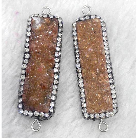 pink druzy agate connector paved rhinestone, rectangle