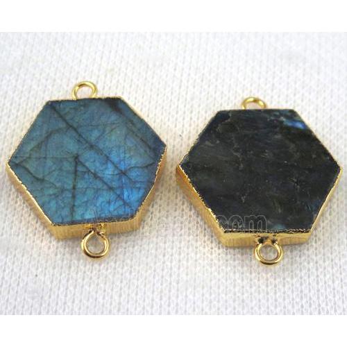 Labradorite hexagon connector, gold plated