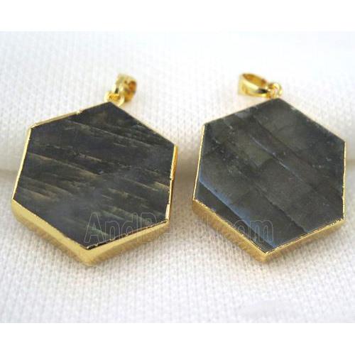 Labradorite hexagon pendant, gold plated