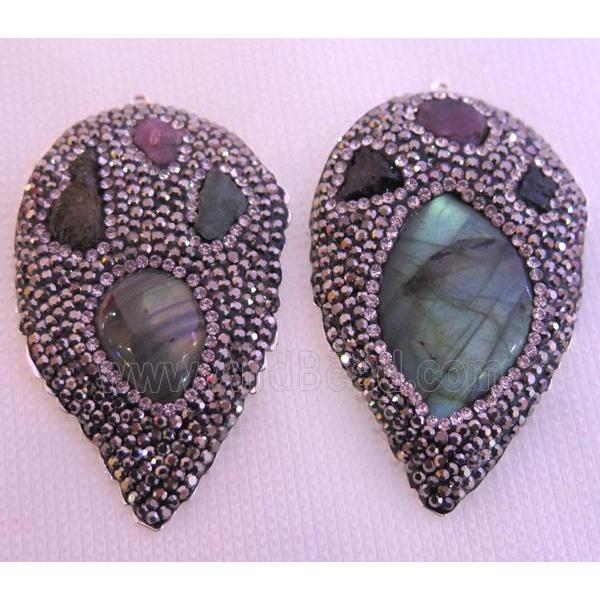 gemstone pendant pave rhinestone, freeform
