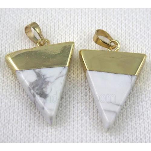 white turquoise triangle pendant, gold plated